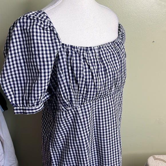 NWT ANTHROPOLOGIE FOREVER THAT GIRL PUFF SLEEVE MINI DRESS BLUE GINGHAM LARGE - Picture 16 of 17